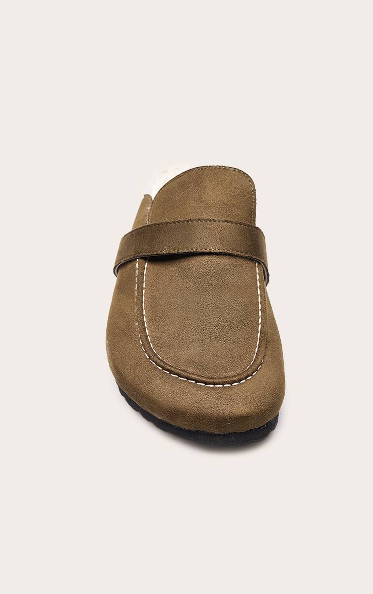 Vert Olive Mules En Synthétique Doublées De Synthétique