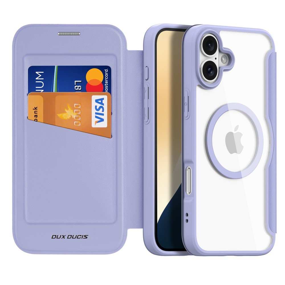 iPhone 16 MagSafe Hybrid Leder Tasche   Kunststoff Rückseite - Lila / Transparent
