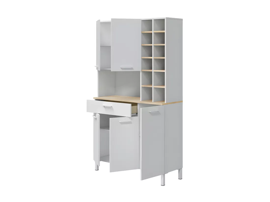Buffet 5 portes + 1 tiroir + range bouteille - Blanc/Chêne - TEKANA - L 108 x l 40 x H 186