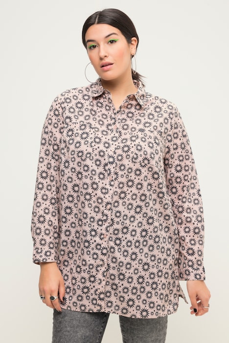 Hemdbluse, Boxy Shape, Sun-Print, Hemdkragen, Langarm