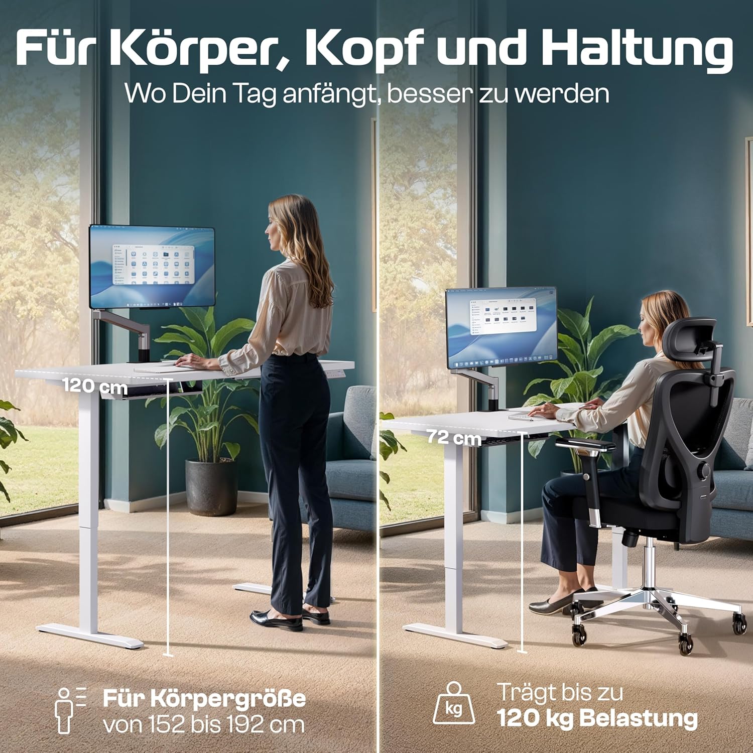ProDesk Höhenverstellbarer Schreibtisch 140x70 Elektrische Smart Steuerung, Memory Funktion, Kabelmanagement | Stufenlose Höhenverstellung 72-120cm (Metall Weiß/Holz Weiß)