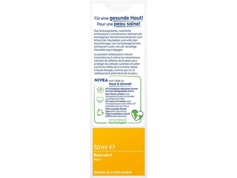 NIVEA SUN Sonnencreme UV Face Sensitive LSF 50 50 ml Feuchtigkeitsspendender Sonnenschutz für sensible Haut