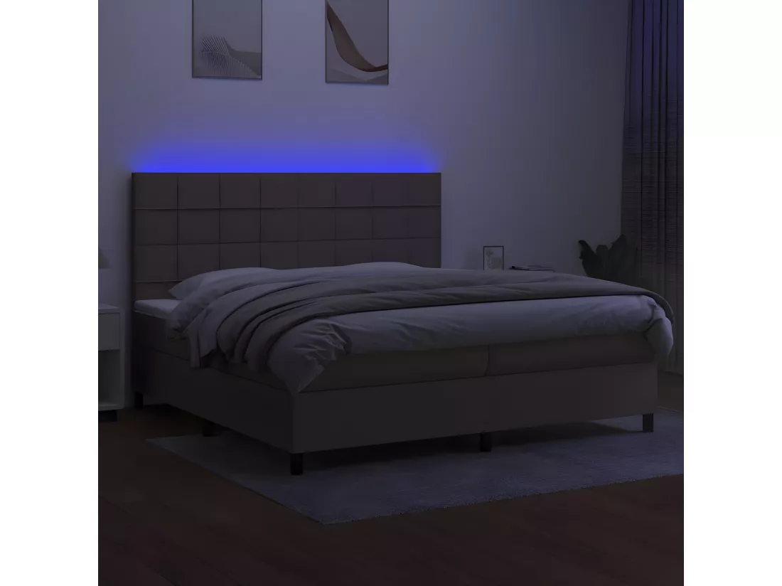 Sommier tapissier et matelas et LED Taupe 200x200 cm Tissu