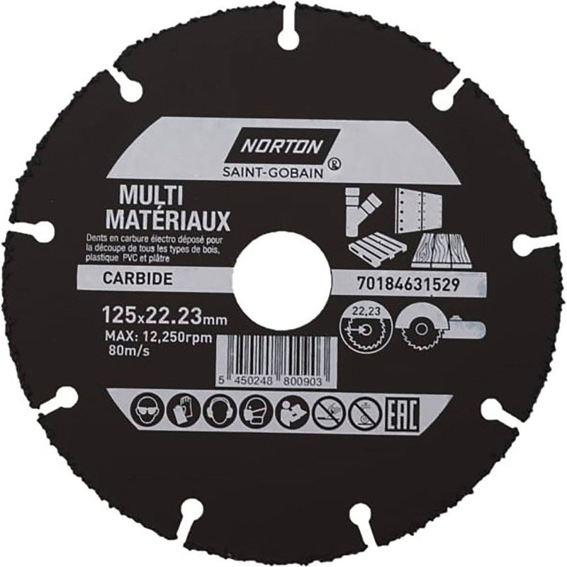 Disque carbure Norton multi-matériaux Ø 125 x 22,23 mm - Nombre de segment 9