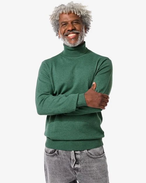 pull col roulé homme en maille vert