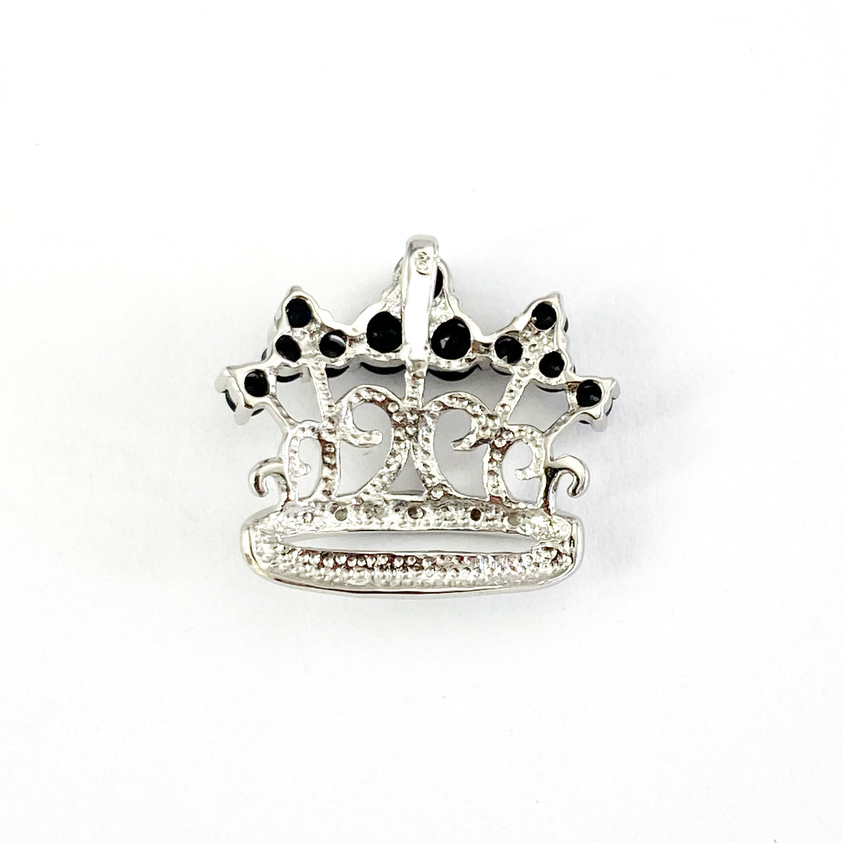 Pendentif d'occasion couronne or 750 blanc saphirs diamants
