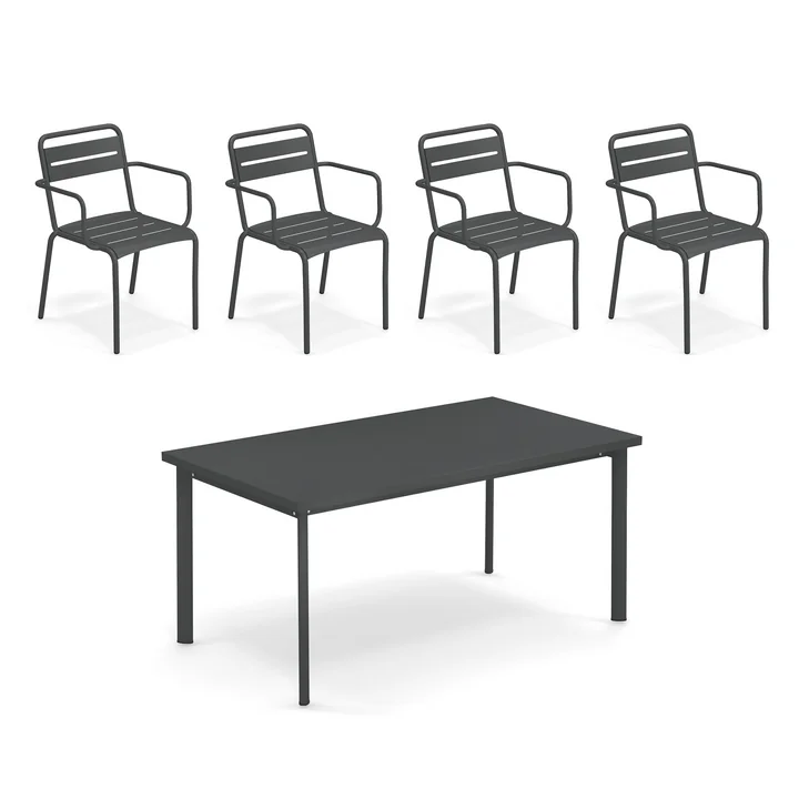 Emu - Star Outdoor Tisch 160 x 90 cm   Armlehnstuhl (4er-Set), antikeisen