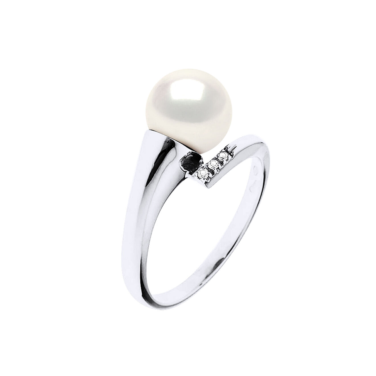 Mitzuko Bague Or Blanc, Diamants (0.02 ct) & Perle de Culture d'Eau Douce ronde blanche