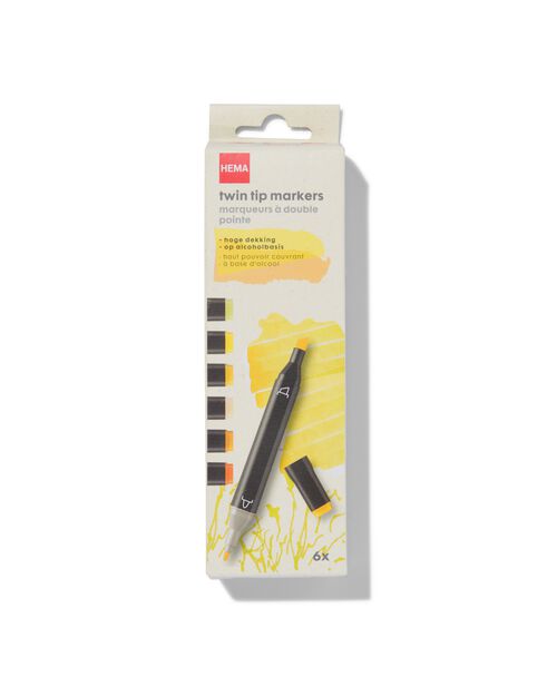 6 marqueurs twin tip jaune-orange