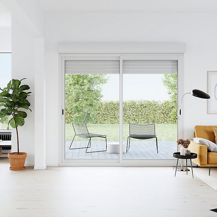 Baie vitrée coulissante alu + volet roulant motorisé Goodhome blanc - l.180 x h.215 cm - Uw 1,7