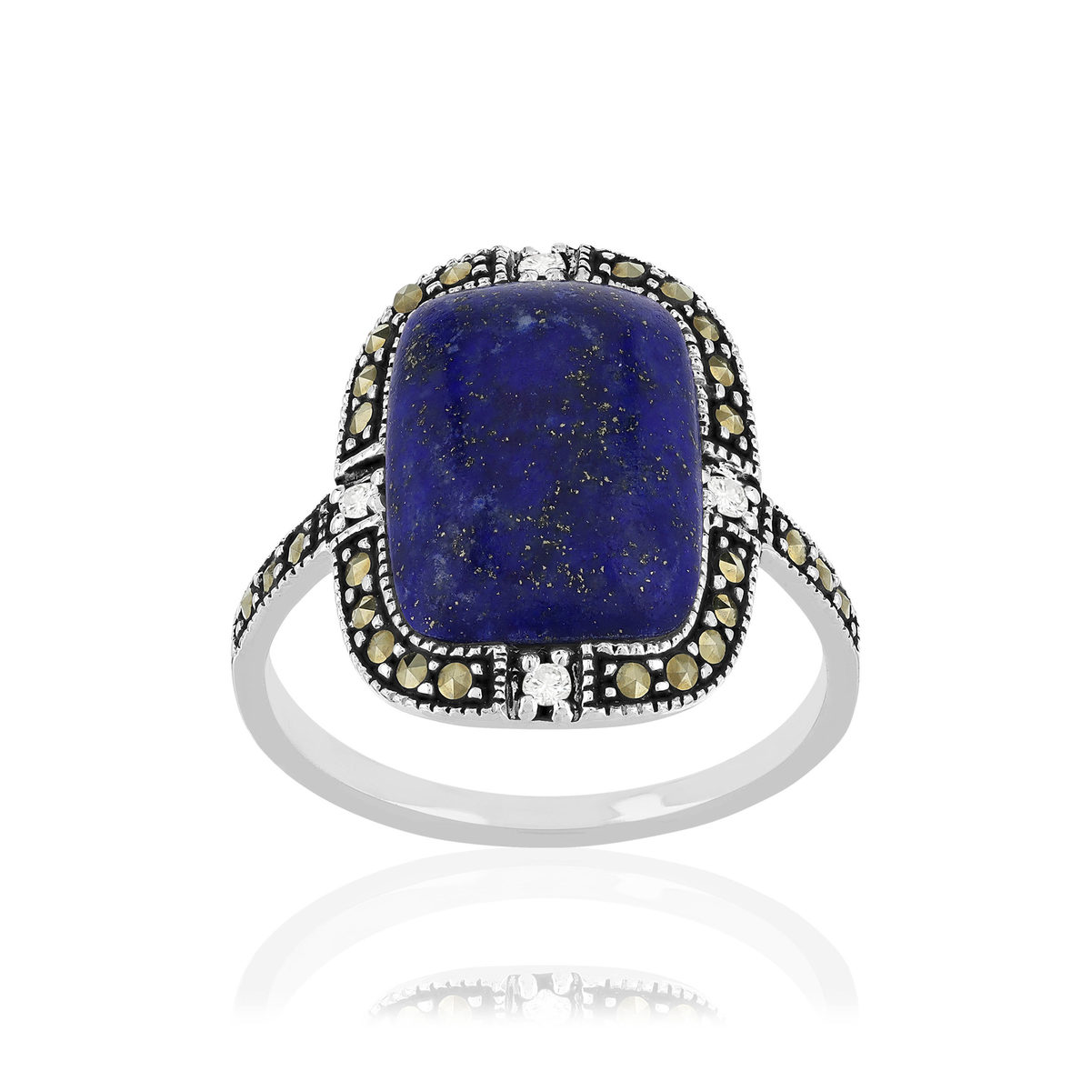 Bague argent 925 lapis lazuli marcassites zirconias