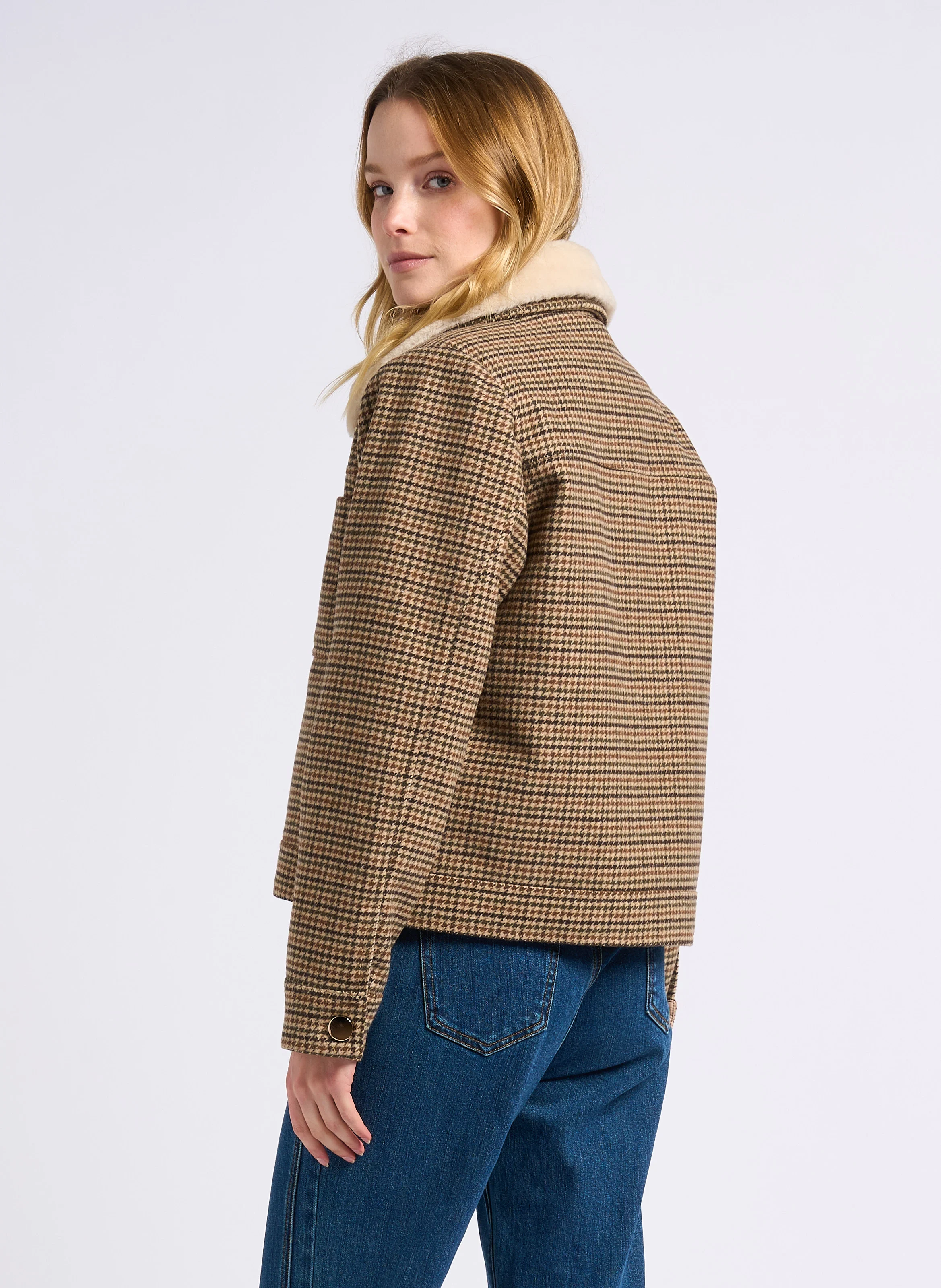 EDEN - Veste col classique en fourrure amovible | Beige