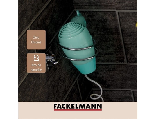 FACKELMANN - Porte serviette Support sèche cheveux en zinc gris chromé mare ref.86749