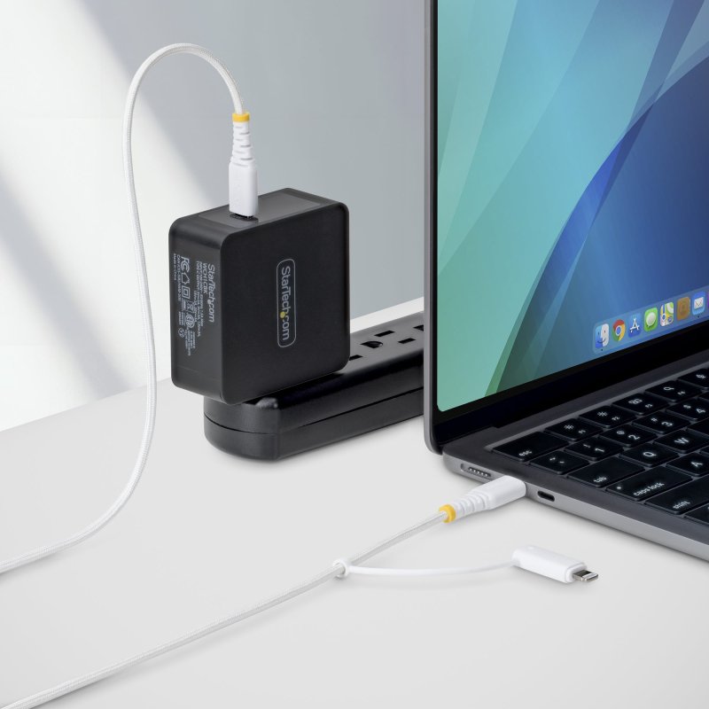 StarTech.com Câble de Recharge USB-C Robuste 2 en 1 de 1m avec Adaptateur Lightning, 30W/60W (3A), Certifié Apple MFi, Câble de Recharge USB-C Tressé pour iPhone/iPad/Android
