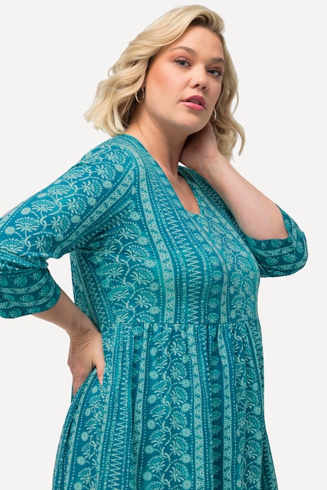 Jerseykleid, A-Linie, V-Ausschnitt, 3/4-Arm, Taschen