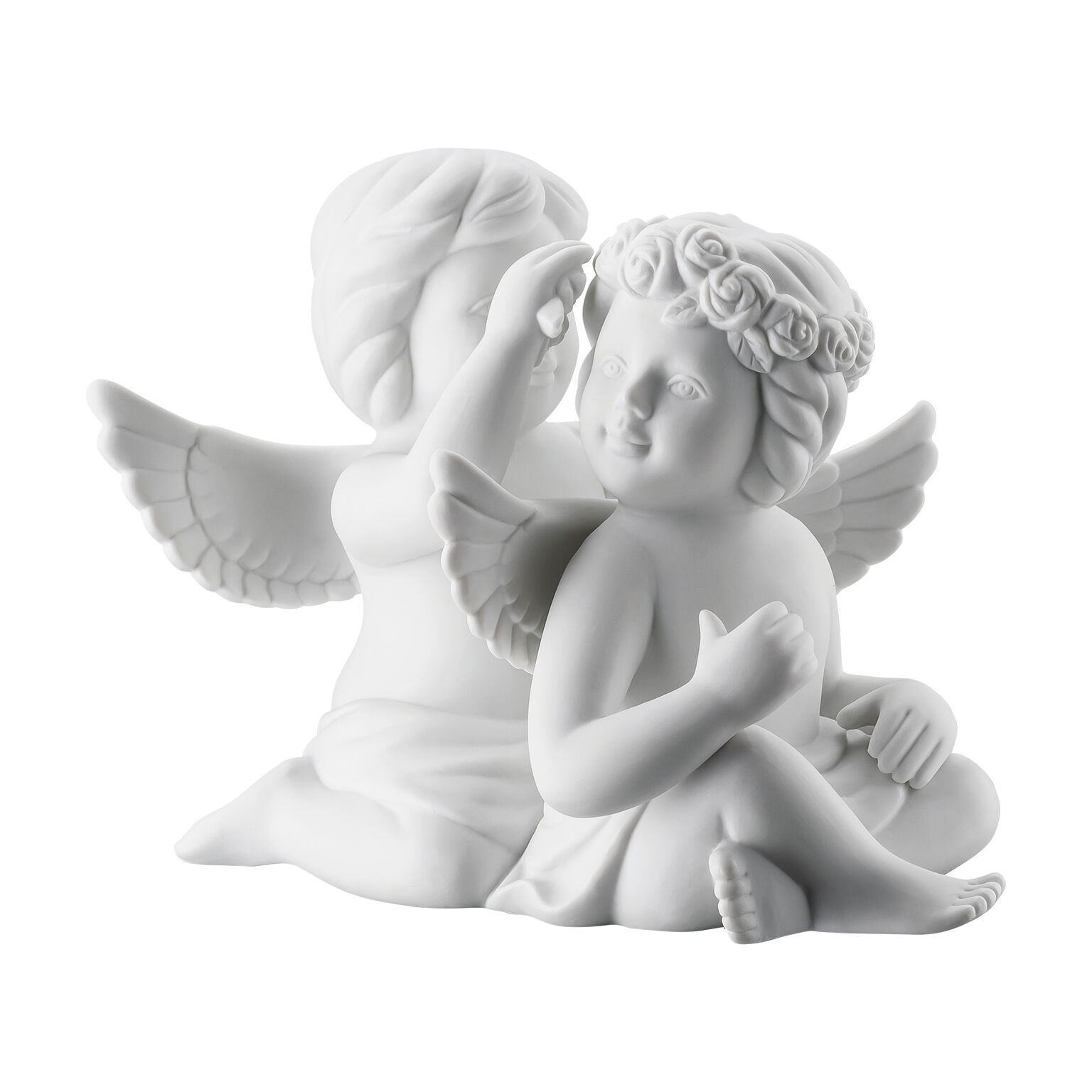 Angels Weiss matt Engelpaar mit Blumenkranz