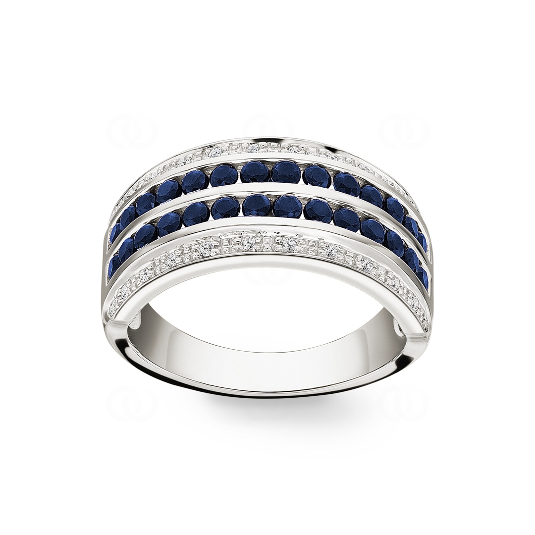 Damenring 750/18 K Weissgold mit Diamanten 0.08 ct H/Si und Saphiren