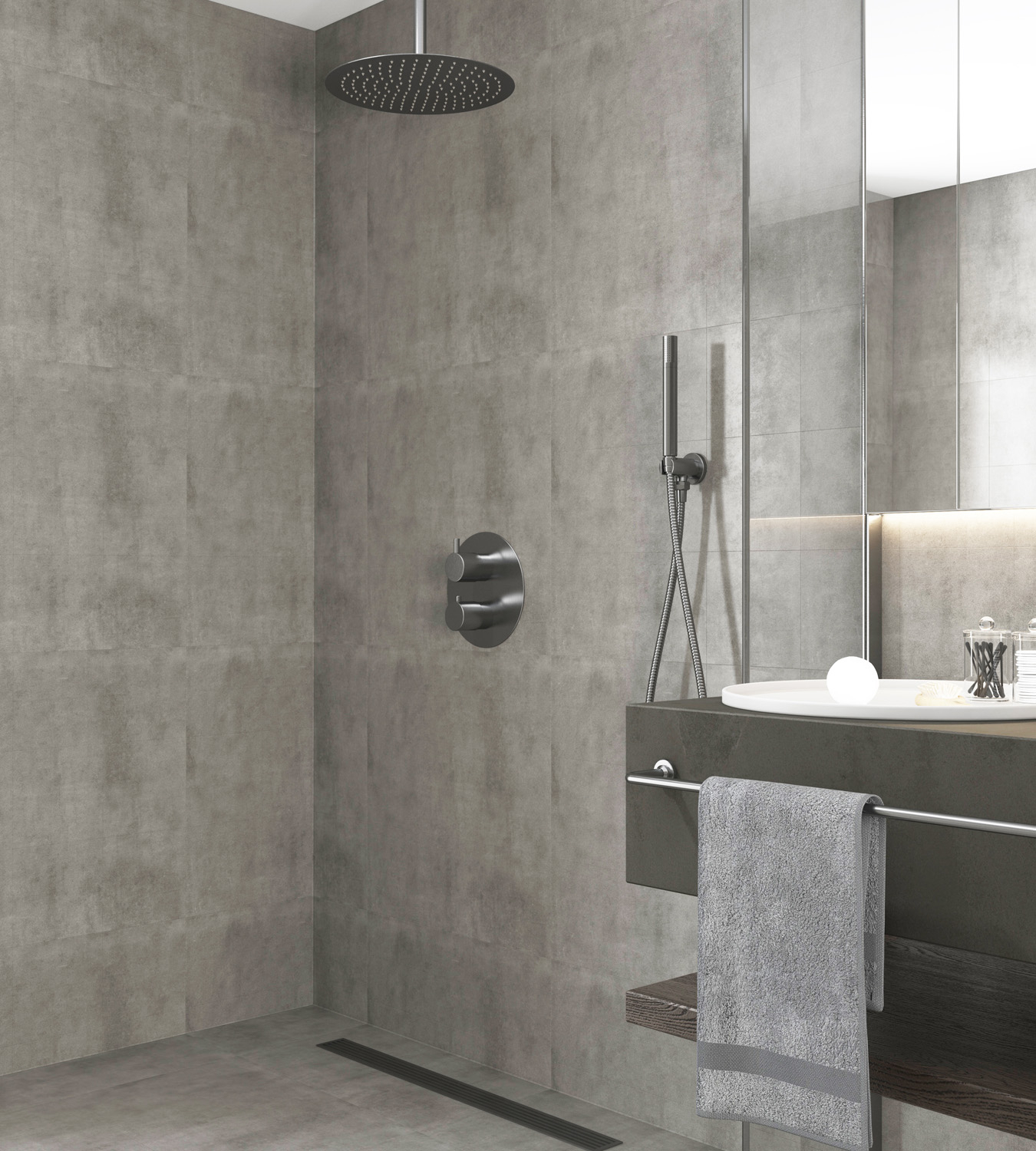 Saniclear Iron inbouw regendouche rond met 20cm hoofddouche en plafondarm verouderd ijzer - gunmetal