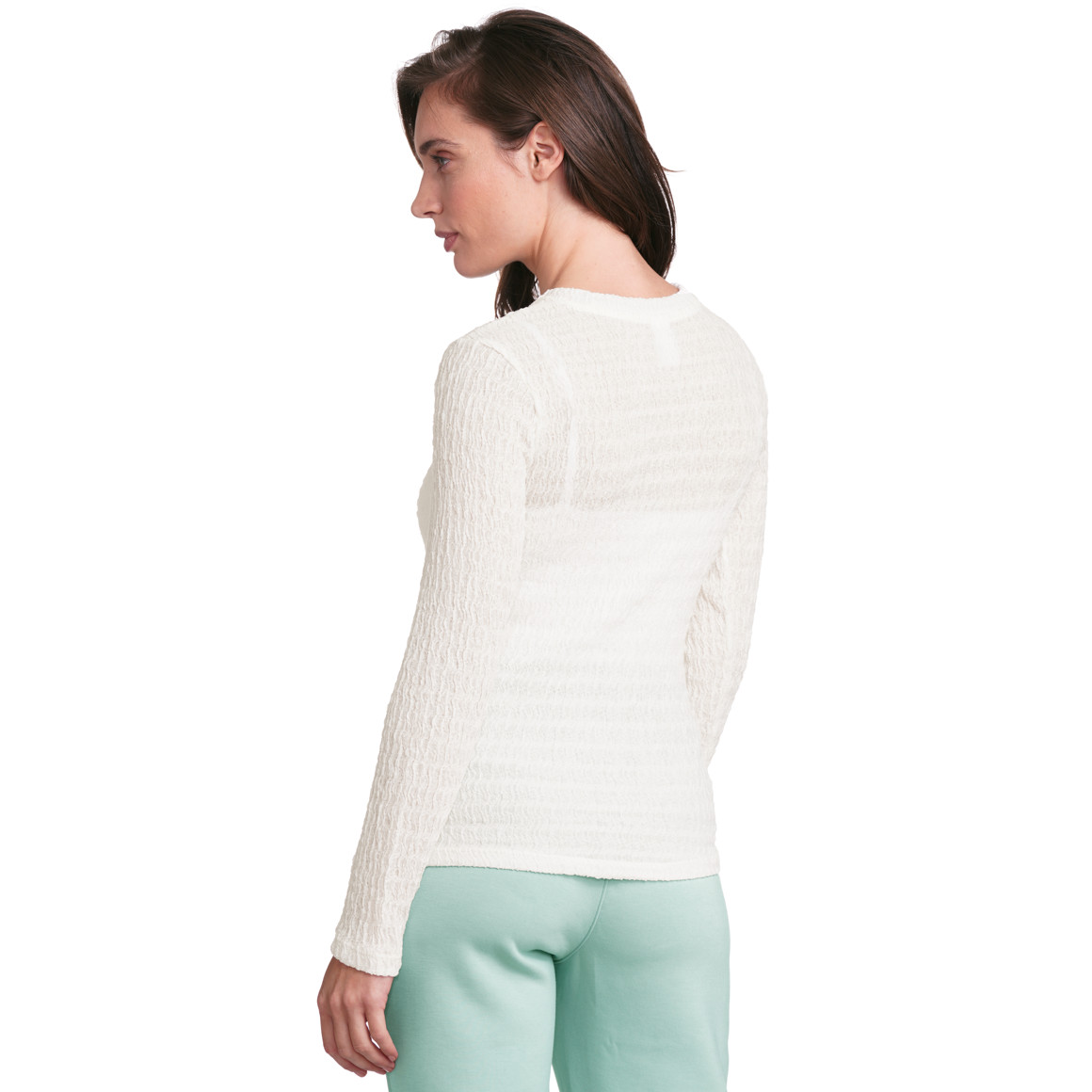 Gina Collection Damen Langarmshirt mit gekreppter Struktur weiss