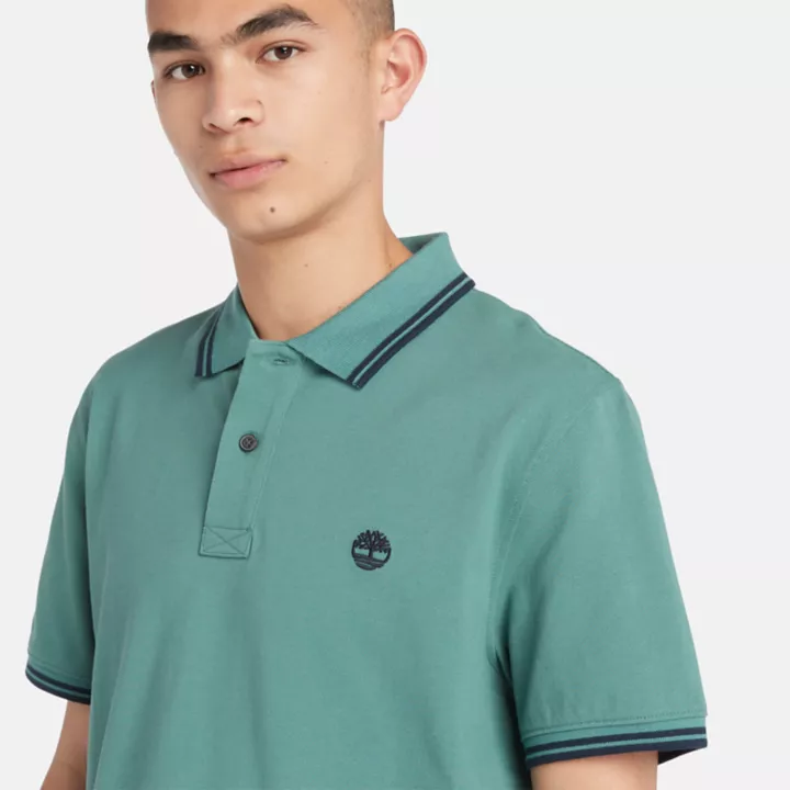 Polo à liseré en piqué pour homme en bleu sarcelle