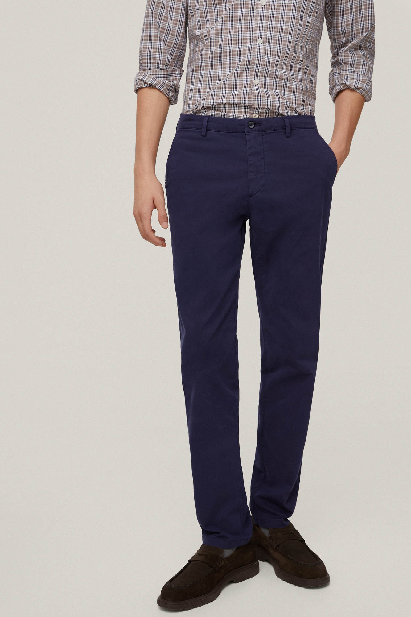 Calça chino premium flexível de corte regular - Azul