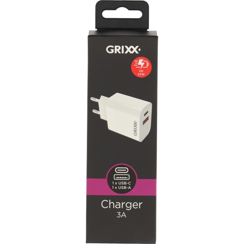 Grixx Charger USB-C en USB-A white