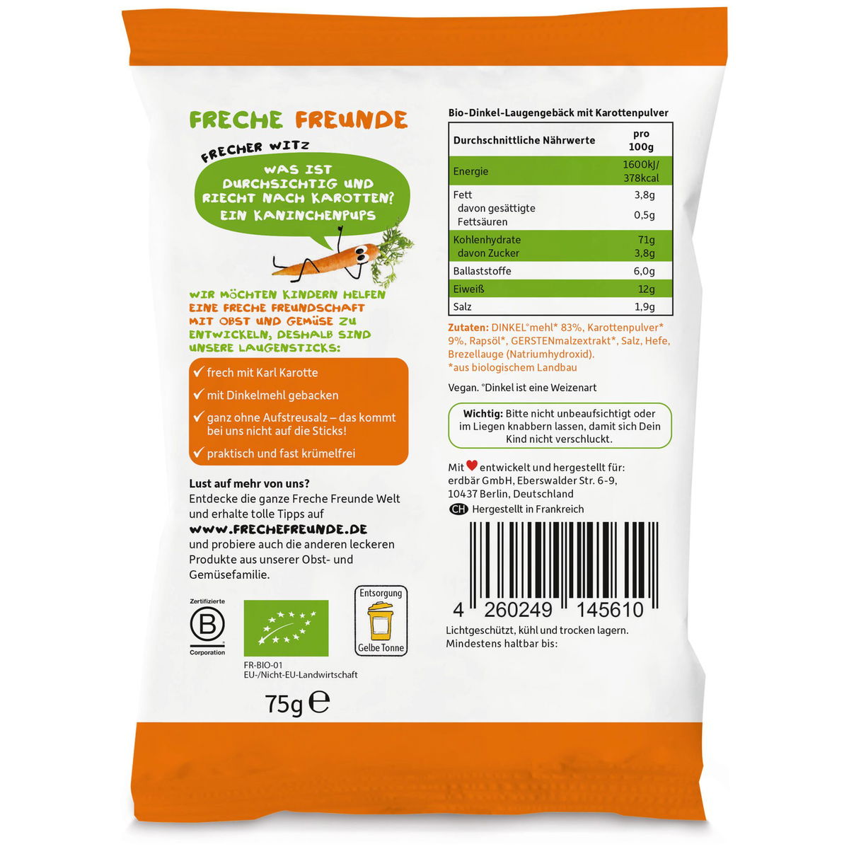 Freche FreundeFreche Freunde   Bio Laugensticks Karotte