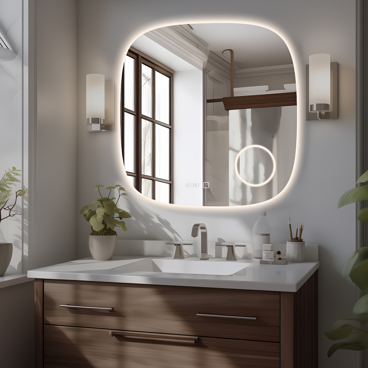 Saniclear Shave Deens ovale spiegel 80x80cm met verlichting, verwarming en vergrootglas