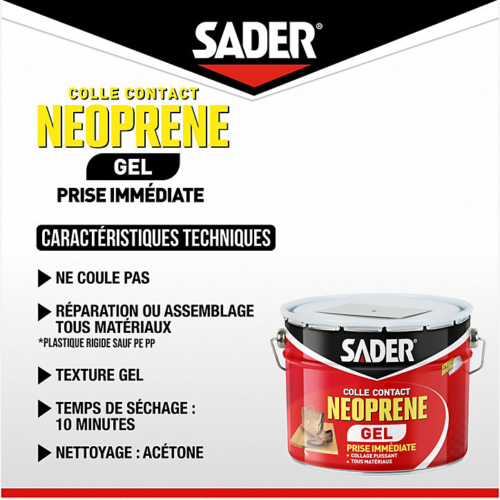 Colle contact néoprène en gel Sader tous matériaux seau de 2.5 litres