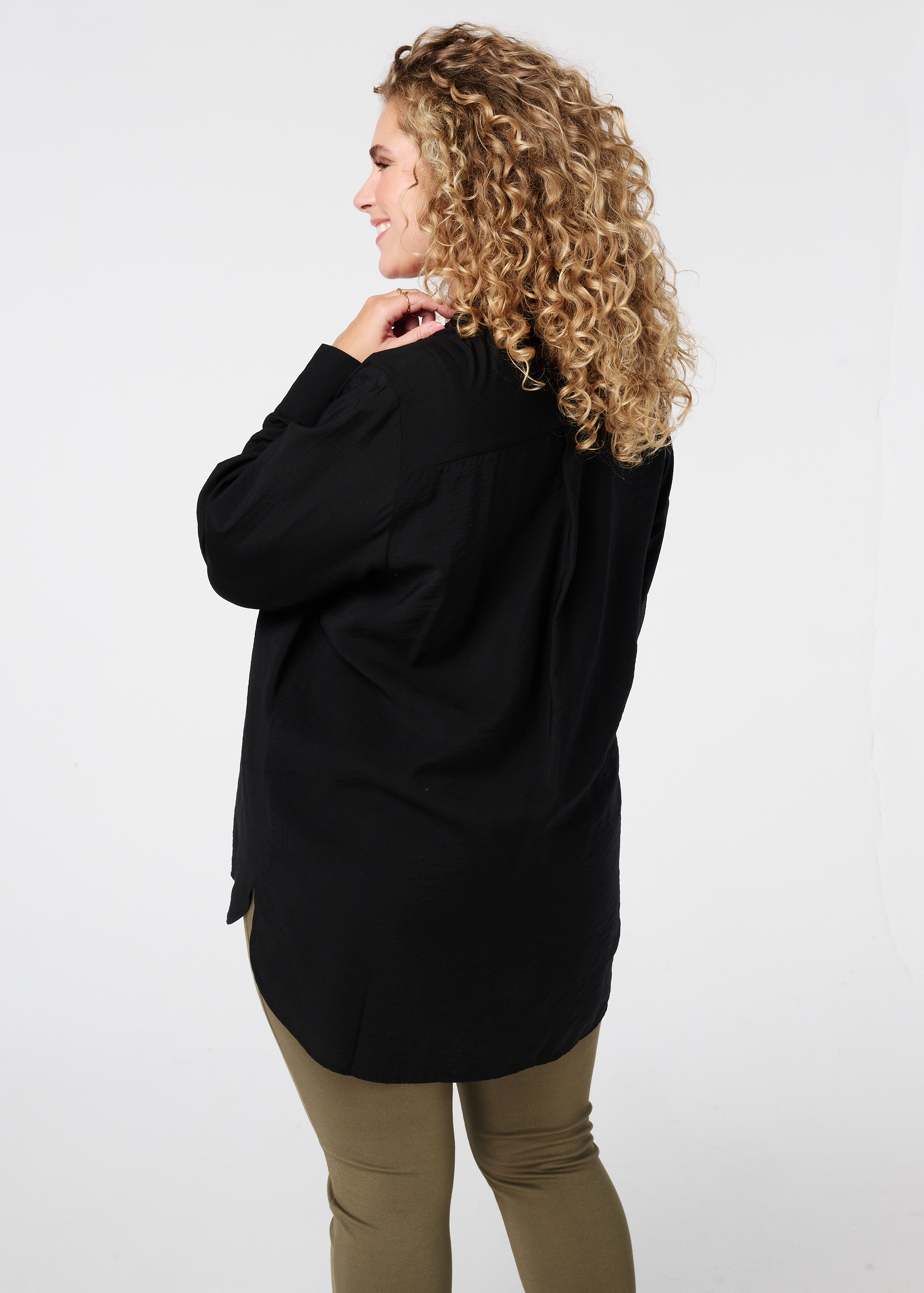 Halflange blouse met sier zakken Zwart
