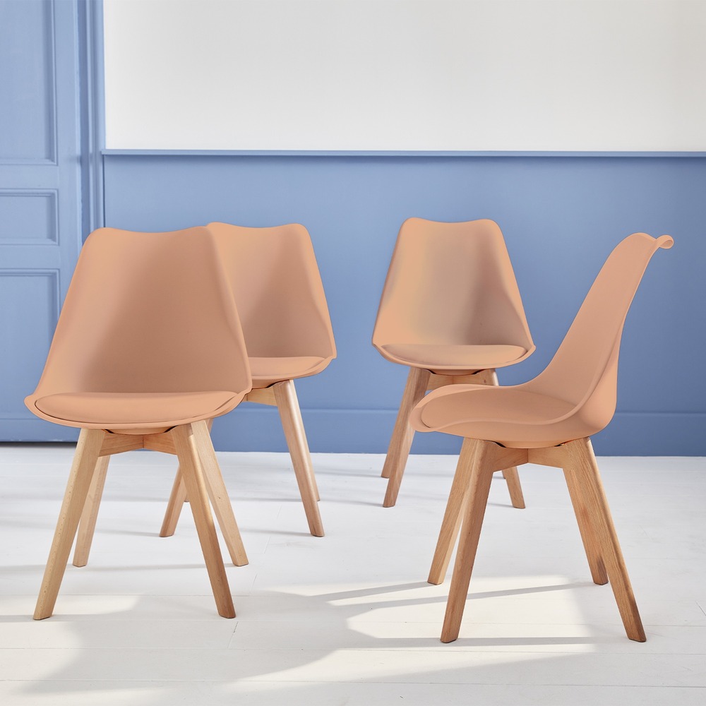 Lot de 4 chaises scandinaves. Pieds bois de hêtre. Chaises 1 place. Vieux rose