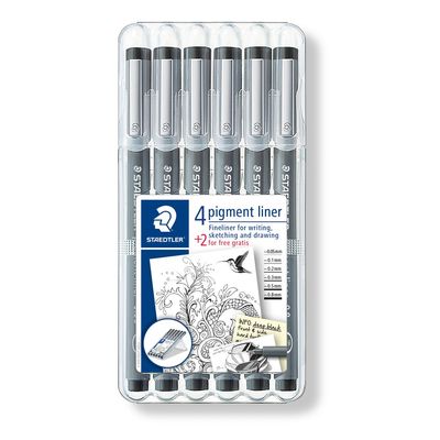 STAEDTLER pigment liner - 6 Feutres fins - noir - différentes tailles de pointes