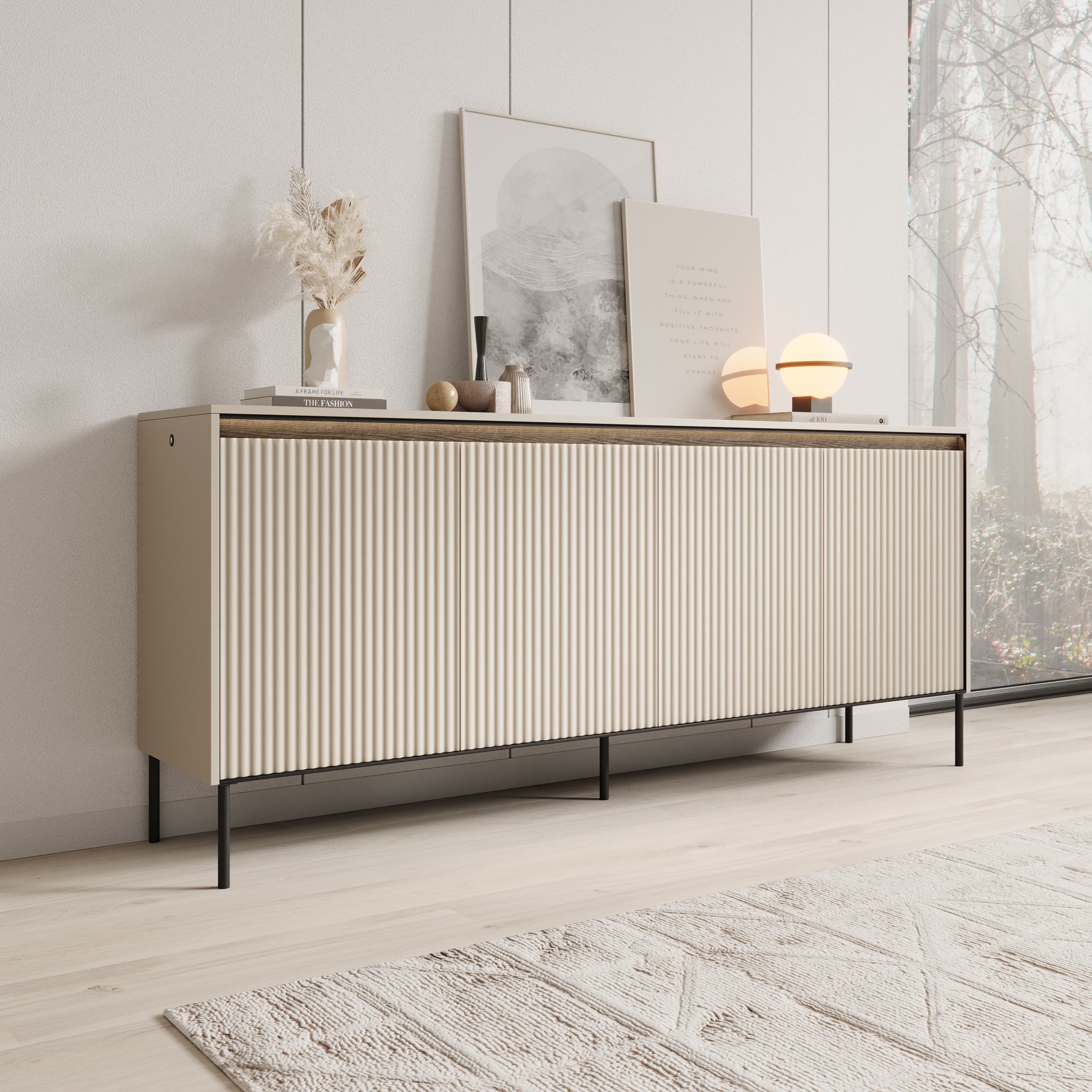 Meubella - Dressoir Timoteo - Beige - 193 cm