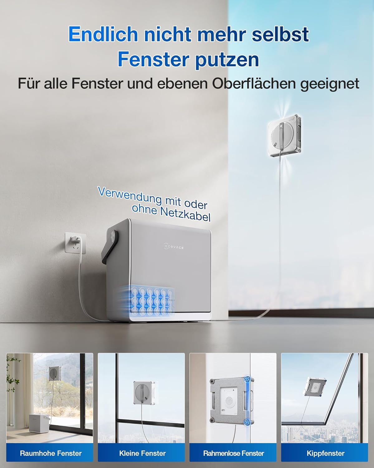 ECOVACS WINBOT W2S Omni Fensterputzroboter mit Multifunktionsstation, intelligenter Bis-an-den-Rand-Reinigung mit TruEdge™, Aufladen während des Betriebs, DREI Wasserdüsen, 12-stufigem Schutz