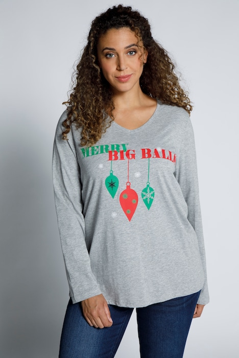 Shirt, Weihnachtsmotiv, Classic, V-Ausschnitt, Langarm