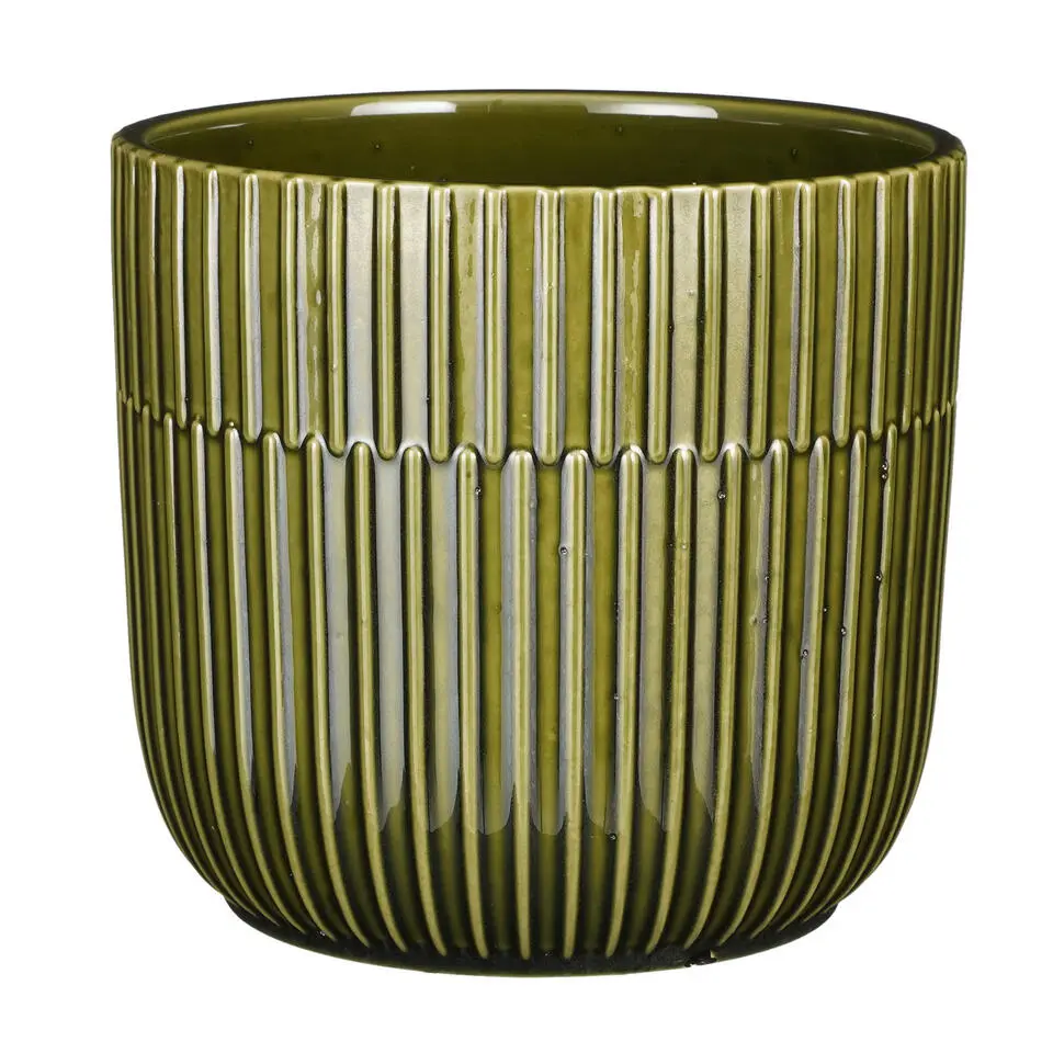 Mica Decorations - Plantenpot - groen - stripes - D17,5 x H16 cm