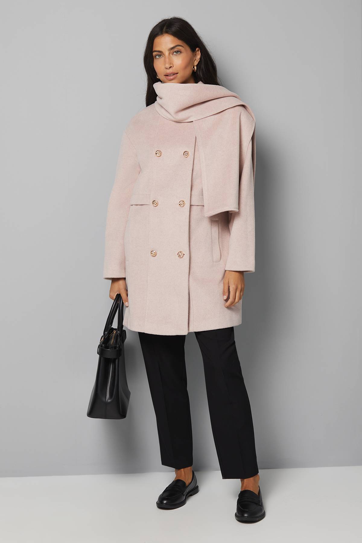 Wallis Manteau à Double Boutonnage avec Détail Écharpe