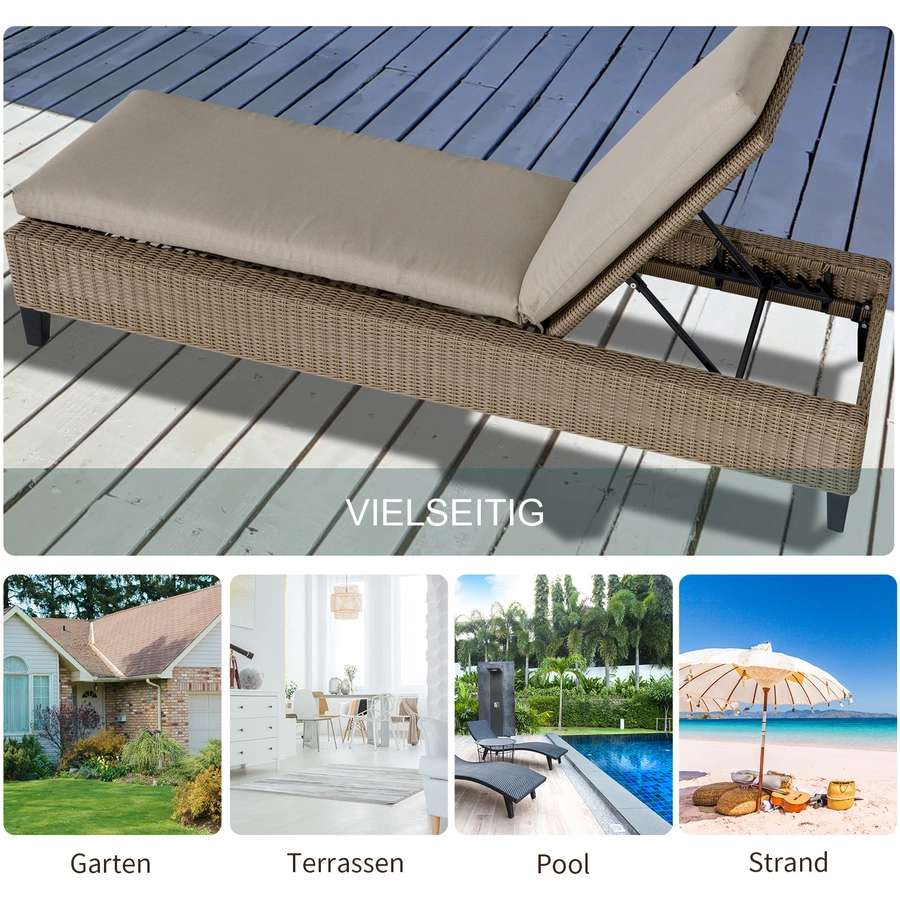 Outsunny Gartenliege mit Kissen beige, creme