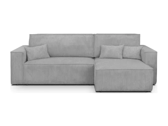 Canapé d'angle convertible réversible 4 places avec coffre de rangement en velours côtelé gris clair - Livia