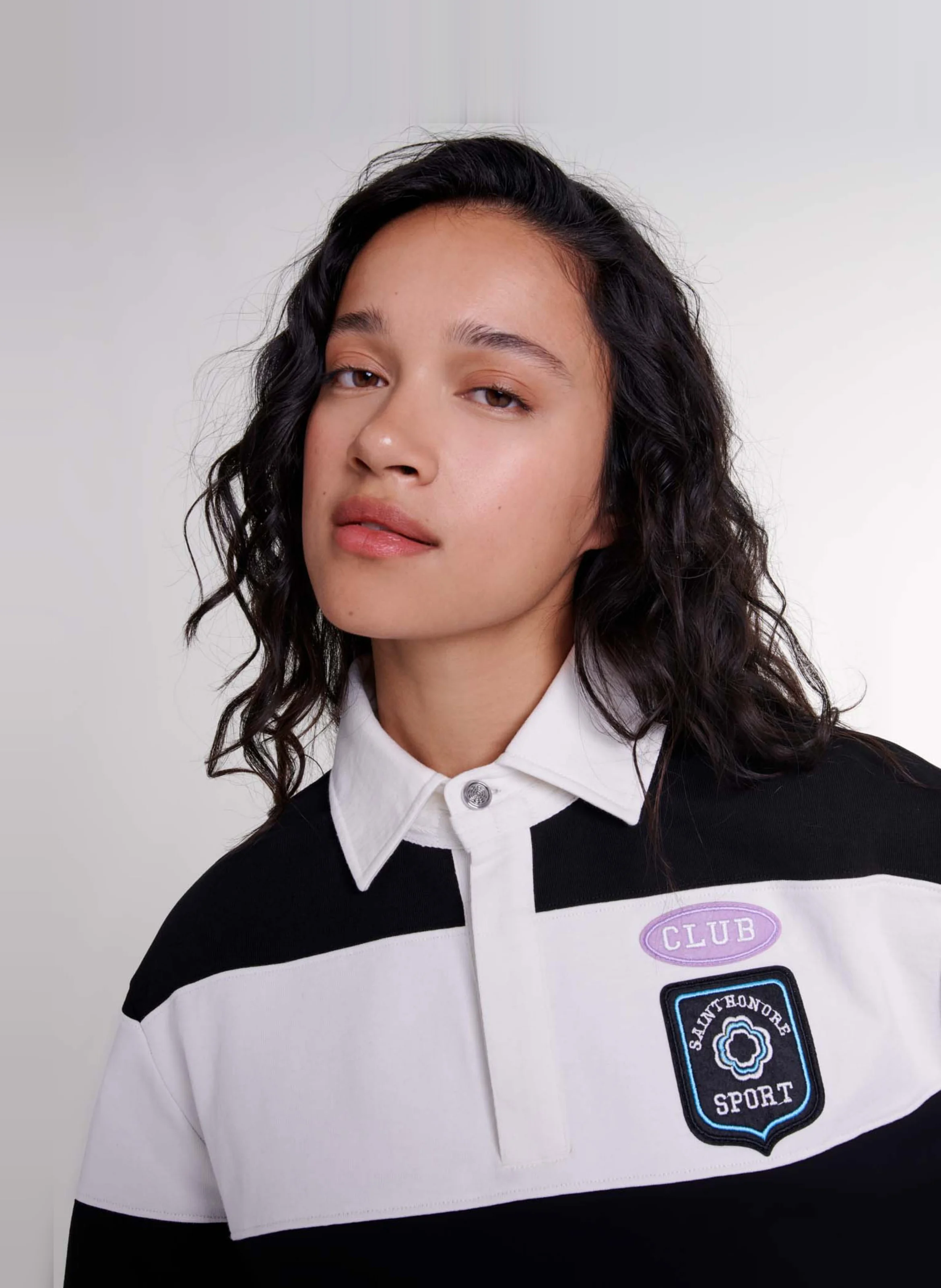 Polo droit court en coton rayé | Noir