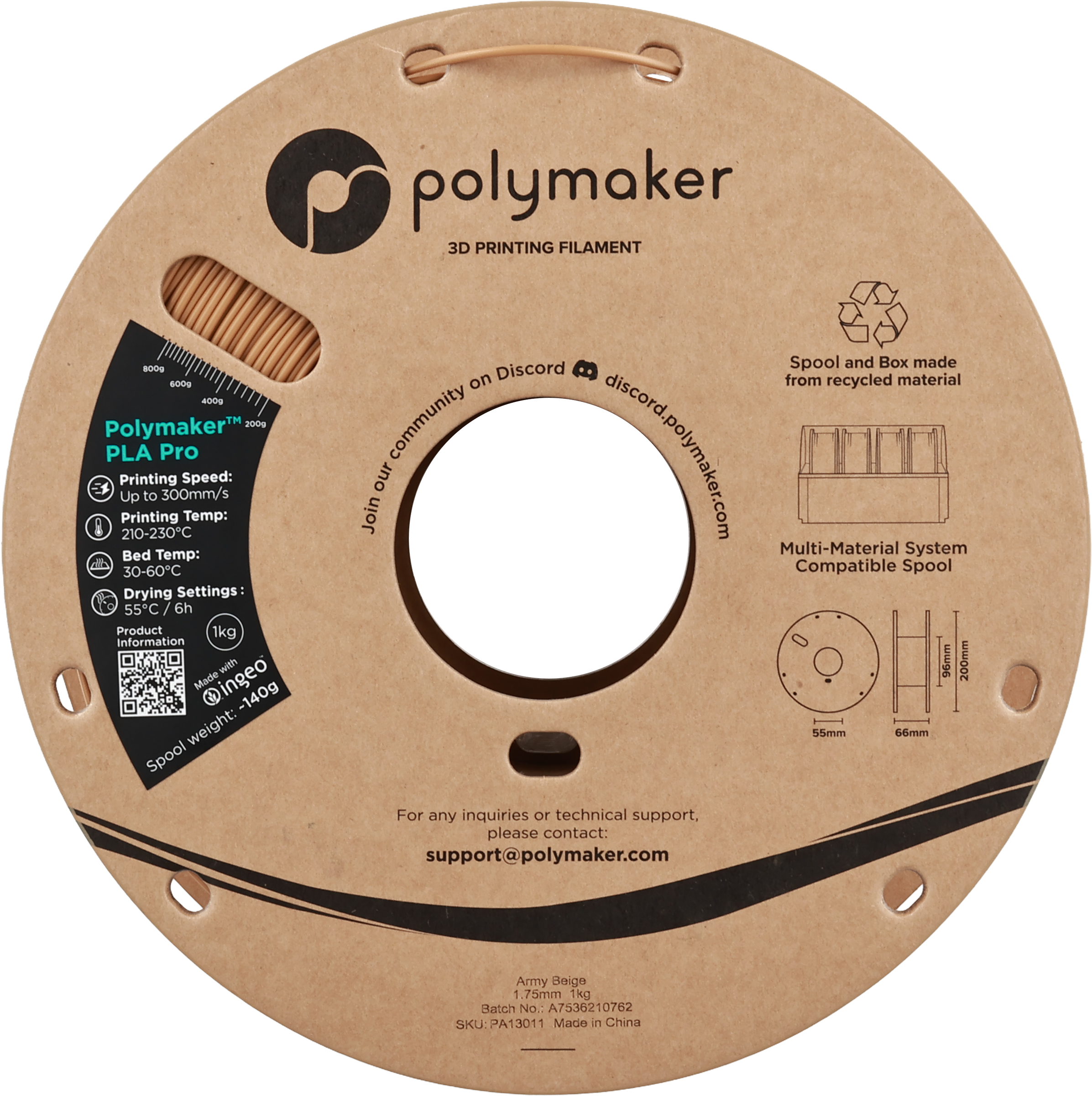 Polymaker  PLA Pro Army Beige, 1,75 mm / 1000 g    Neue, verbesserte Formulierung: Hochleistungs-High Speed-PLA in Army Beige