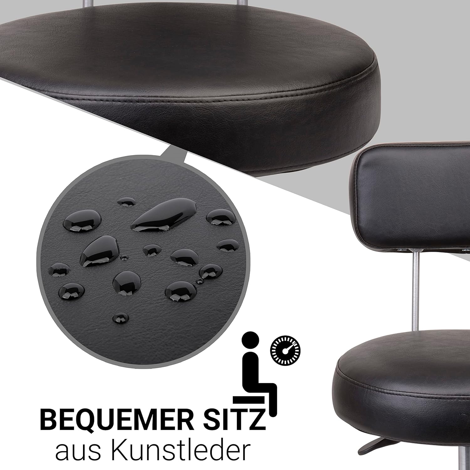 Rollhocker bis 160 kg - Premium Rundsitz mit Lehne und Fußstütze - Praxishocker (Premium Rollen mit Bremse) Drehhocker höhenverstellbar (55 cm bis 75 cm) Rundsitz