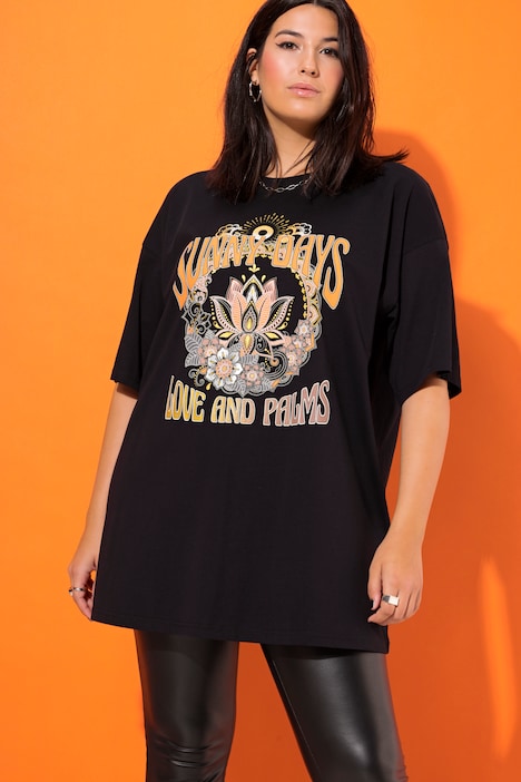 T-Shirt, oversized, Print mit Stickerei