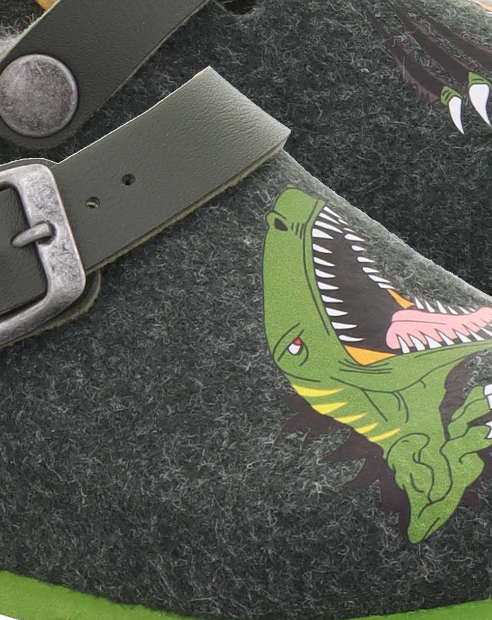 Filz-Pantoffel DINO gefüttert in grün