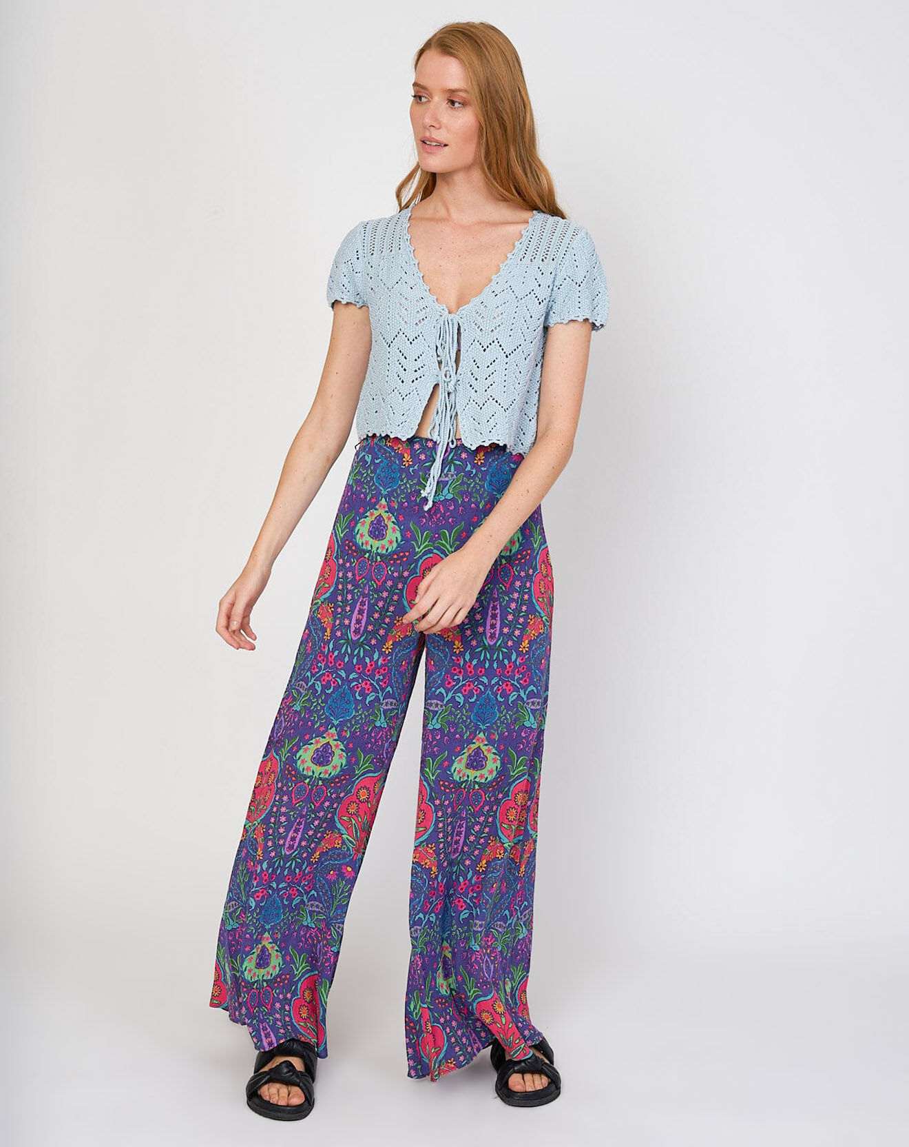 Derhy Pantalon Joliflor imprimé marine