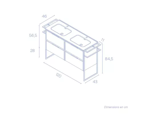 Meuble salle de bain double vasque en bois et métal KEIKO largeur 120 cm gris sablé