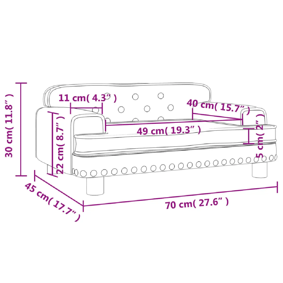 vidaXL Canapé pour enfants noir 70x45x30 cm velours