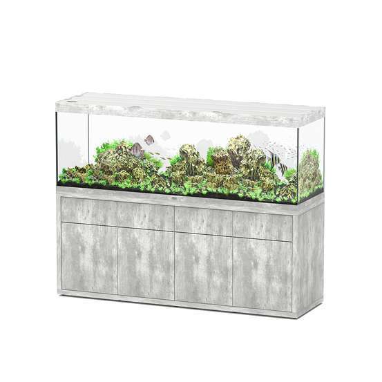 Aquarium et Meuble 4 portes Sublime Led 2.0 Béton L.200x P.60x H.70 cm