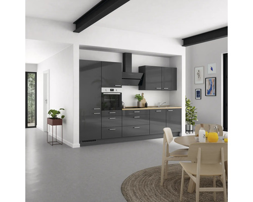 NOBILIA keukenblok met apparatuur Urban 330 cm leigrijs hoogglans voorgemonteerde variant links 4004539009714