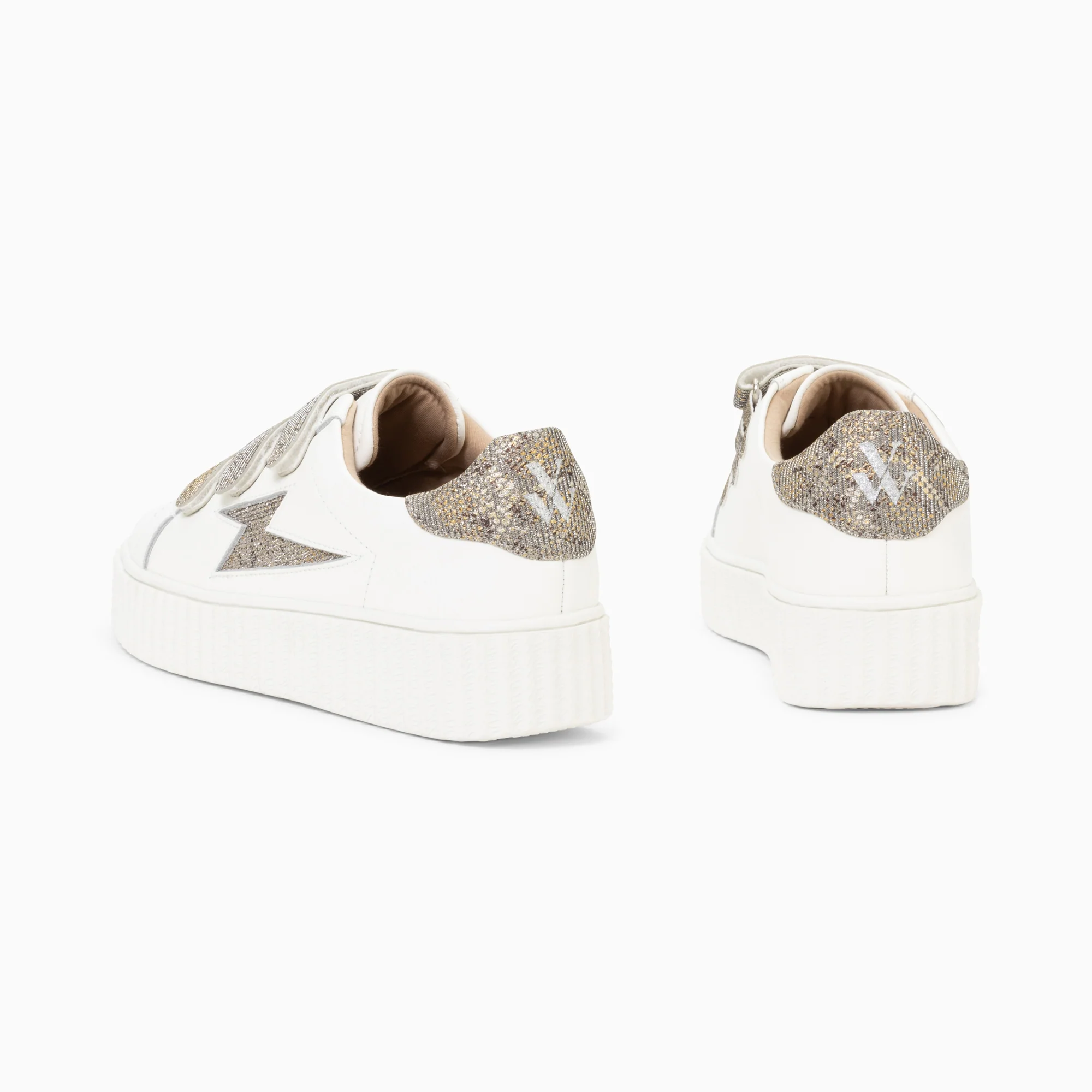 Sneakers-Baskets éclair Jane blanches en cuir à scratchs anthracite